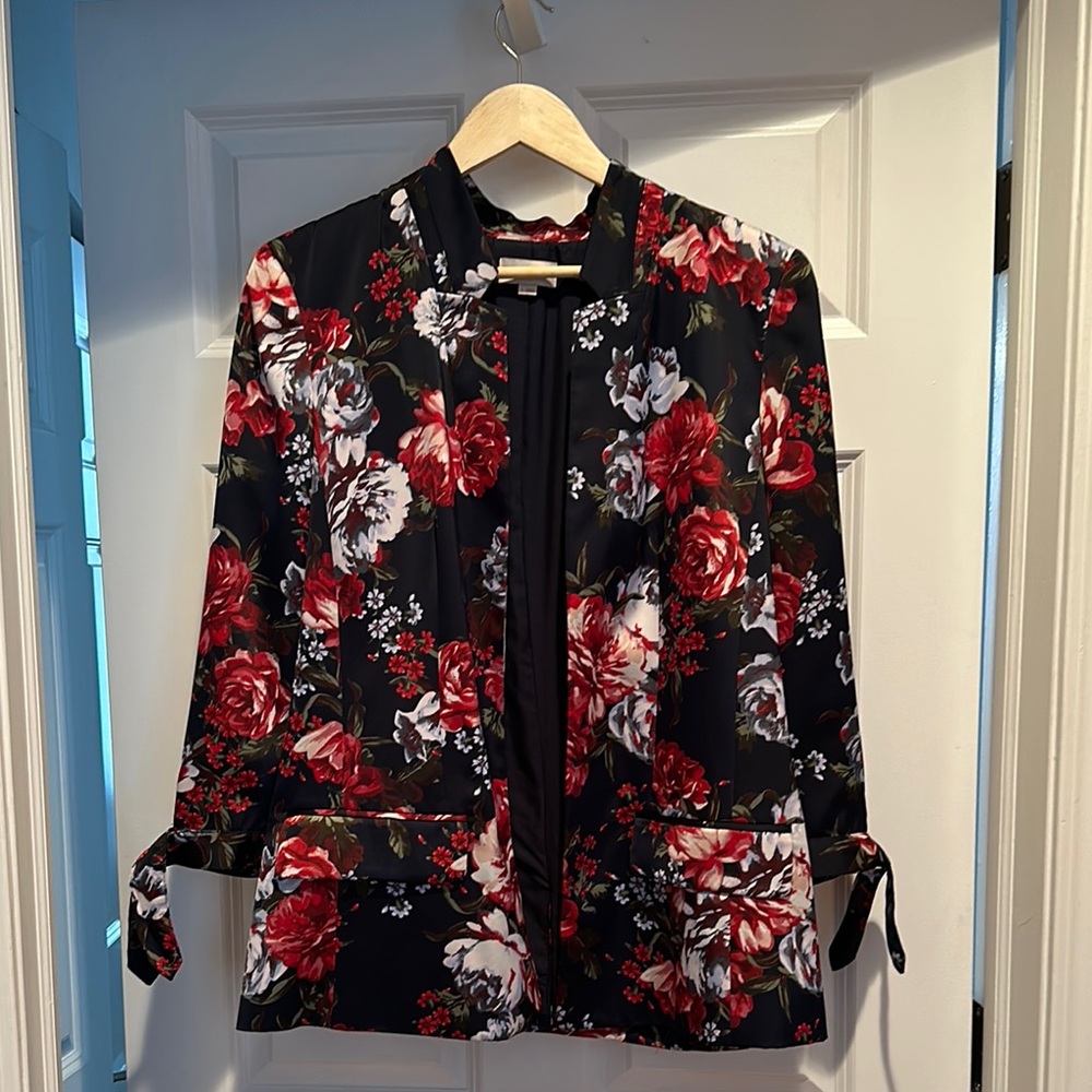 LOFT Floral Blazer - Black and Red